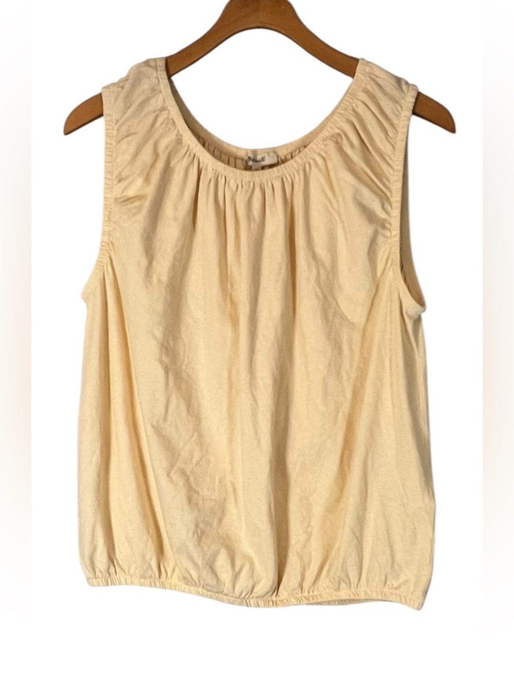 Madewell Cotton Linen Blend Sleeveless Bubble Tee Light Yellow Size M NEW Spring